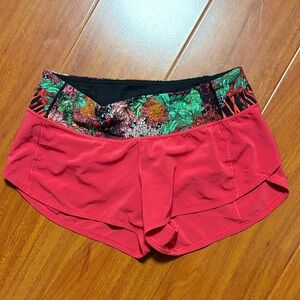 lululemon athletica Red Floral Athletic Shorts